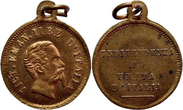 SAVOIA - V.Emanuele II Re d'Italia Medaglia Indipendenza e Unità d'Italia  Ø: 16 mm. - (AE dorato g. 0,88). qFDC