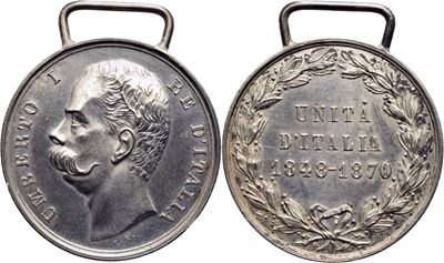 Umberto I, Medaglia commemorativa per l'Unità d'Italia 1848-1870, 1883, Ø 32 mm, Argento