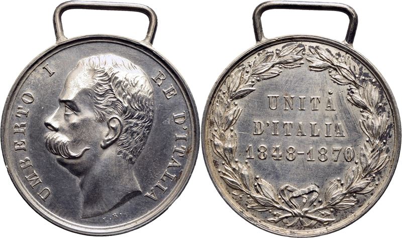 Umberto I, Medaglia commemorativa per l'Unità d'Italia 1848-1870, 1883, Ø 32 mm, Argento