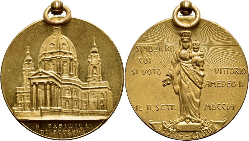 Savoia, Vittorio Emanuele III (1900-1943), Medaglia della Basilica di Superga, 1906, Bronzo dorat...