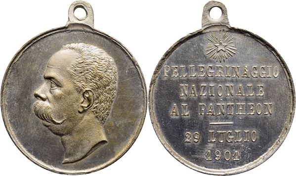 SAVOIA - V.Emanuele III Medaglia 1901 - Pellegrinaggio tomba Umberto I. 30mm.MB 14,55g. R Bramb. 509 Hairlines. qFDC