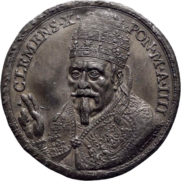 STATO PONTIFICIO. Clemente X (1670-1676). Uniface del D della Medaglia A. IIII. Op: Hamerani. 35mm.; PB 8g.RR. SPL+