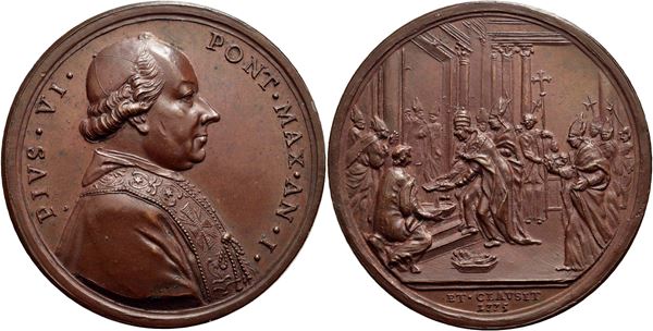 STATO PONTIFICIO. Pio VI (1775-1799) - Medaglia - 1775 A. I - Chiusura della Porta Santa Ø: 40 mm. - AE R Patr.5. FDC