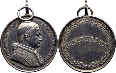 Gregorio XVI, Medaglia A. XIII Benemerenti, 1831-1846, Opus: Girometti, Ø: 33 mm