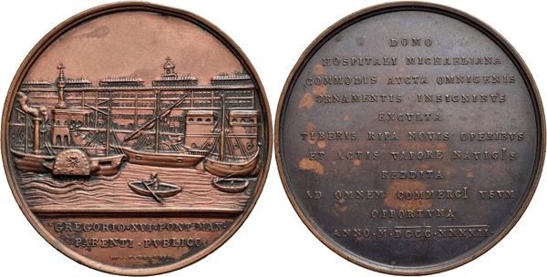 STATO PONTIFICIO. Gregorio XVI (1831-1846). Medaglia - 1842 - Porto di Ripa Grande. 57mm. AE R  qFDC