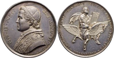 Pio IX, Medaglia 1851, VI Accademia di S.Luca, 44mm, Ag, 31,8g, RR qFDC