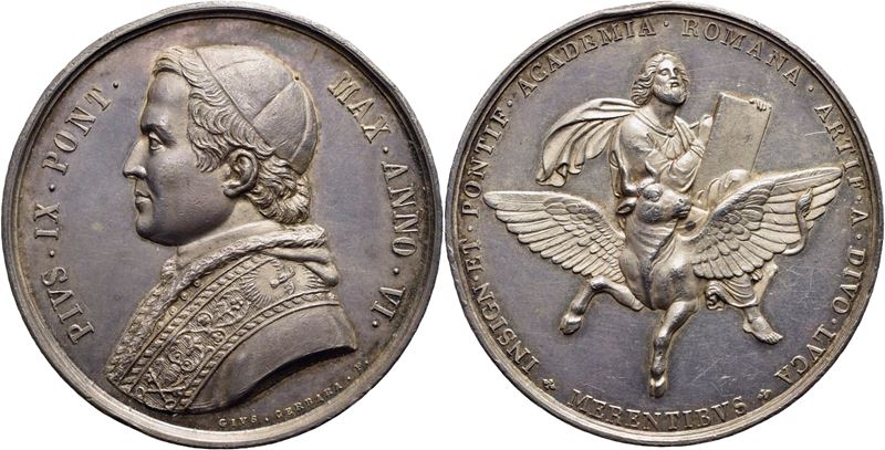 Pio IX, Medaglia 1851, VI Accademia di S.Luca, 44mm, Ag, 31,8g, RR qFDC