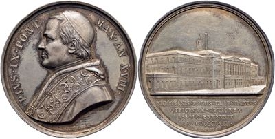 Pio IX, Medaglia commemorativa del Pontificato (1846-1878), A. XVIII, Ag. Mont. 50 Colpetto