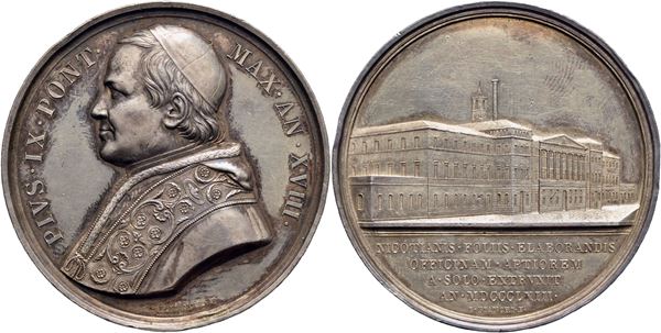 STATO PONTIFICIO. Pio IX (1846-1878). Medaglia - A. XVIII - AG Mont. 50 Colpetto - Ex Bernardi 1973. qFDC