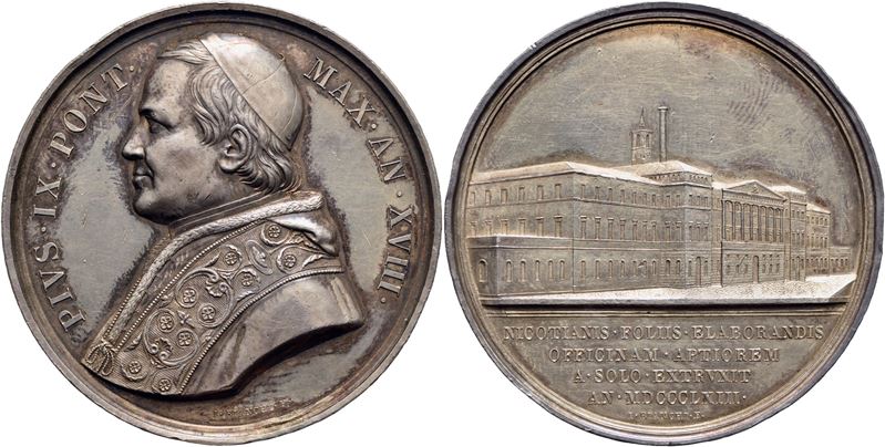 Pio IX, Medaglia commemorativa del Pontificato (1846-1878), A. XVIII, Ag. Mont. 50 Colpetto