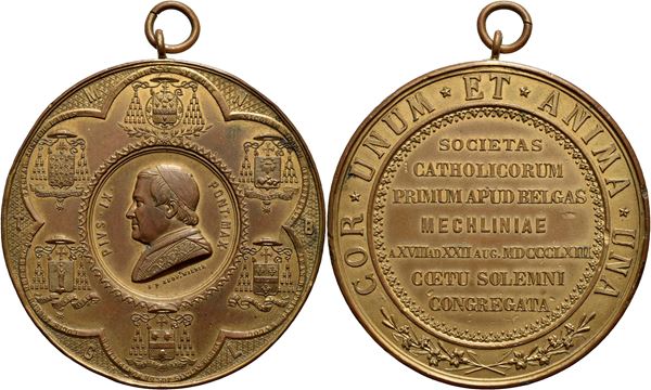 STATO PONTIFICIO. Pio IX (1846-1878) Medaglia 1863 - Congresso Malines Op:Wiener Ø: 70 mm. - (AE dorato g. 131) R Bart. XXVIII-8. SPL+