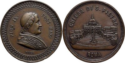 Medaglia commemorativa di Pio IX, Stato Pontificio (1846-1878), Ø 47 mm, AE g. 50