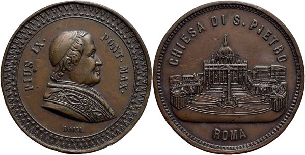 STATO PONTIFICIO. Pio IX (1846-1878). Medaglia Ø: 47 mm. - (AE g. 50) Bart. SD-72 Ex Felsinea 2016. qSPL