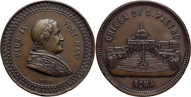 Medaglia commemorativa di Pio IX, Stato Pontificio (1846-1878), Ø 47 mm, AE g. 50