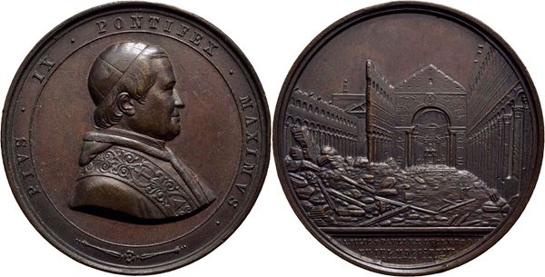 STATO PONTIFICIO. Pio IX (1846-1878). Medaglia 1823 Incendio basilica S.Paolo 50 mm. AE 66g.R SPL-FDC