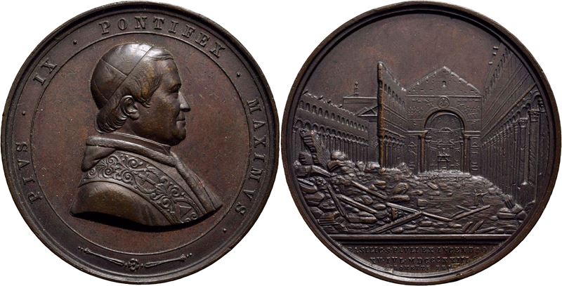 Pio IX, Medaglia commemorativa per l'incendio della Basilica di San Paolo, 1823