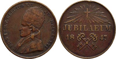 Pio IX, Medaglia commemorativa del Giubileo episcopale, 1847, Ø 27 mm, AE, g. 6,2