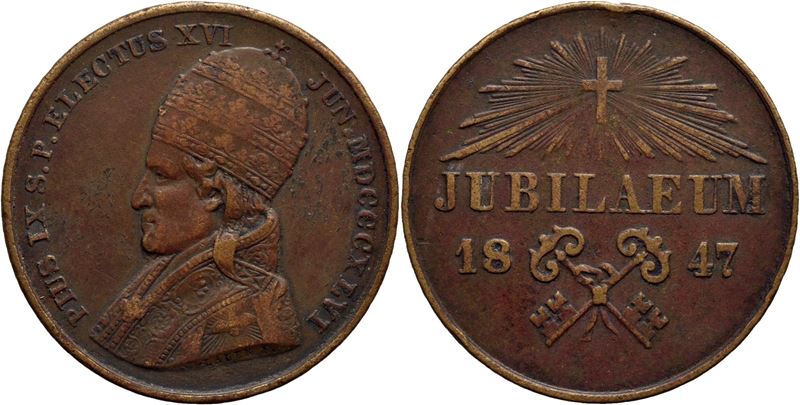 Pio IX, Medaglia commemorativa del Giubileo episcopale, 1847, Ø 27 mm, AE, g. 6,2