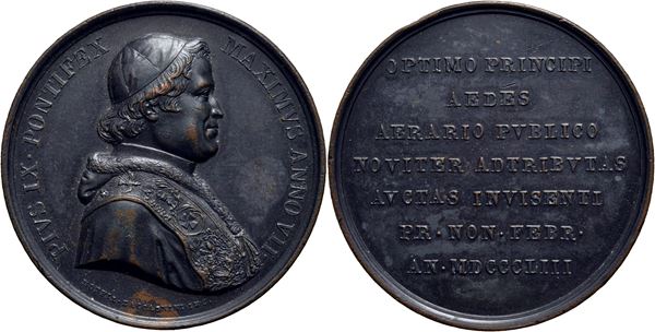 STATO PONTIFICIO. Pio IX (1846-1878). Medaglia 1853 Visita al Ministero Finanze  Ø: 44 mm. (AE g. 38,6). SPL-FDC