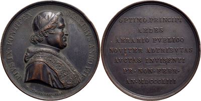Medaglia commemorativa di Pio IX, Visita al Ministero delle Finanze 1853, 44 mm, AE g. 38