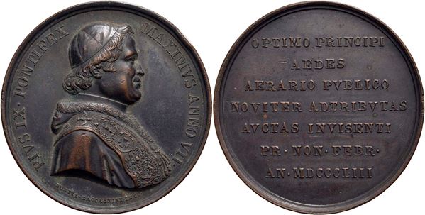 STATO PONTIFICIO. Pio IX (1846-1878). Medaglia 1853 Visita al Ministero Finanze. 44 mm (AE g. 38) SPL-FDC