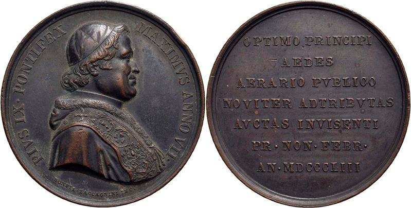 Medaglia commemorativa di Pio IX, Visita al Ministero delle Finanze 1853, 44 mm, AE g. 38