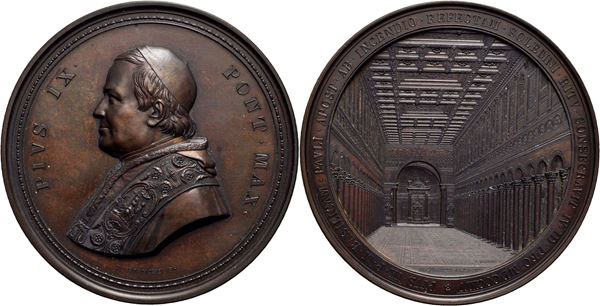 STATO PONTIFICIO. Pio IX (1846-1878). Medaglia 1854 Per la ricostruzione della Basilica dopo l'incendio Ø: 80 mm. - (AE g. 267) . FDC