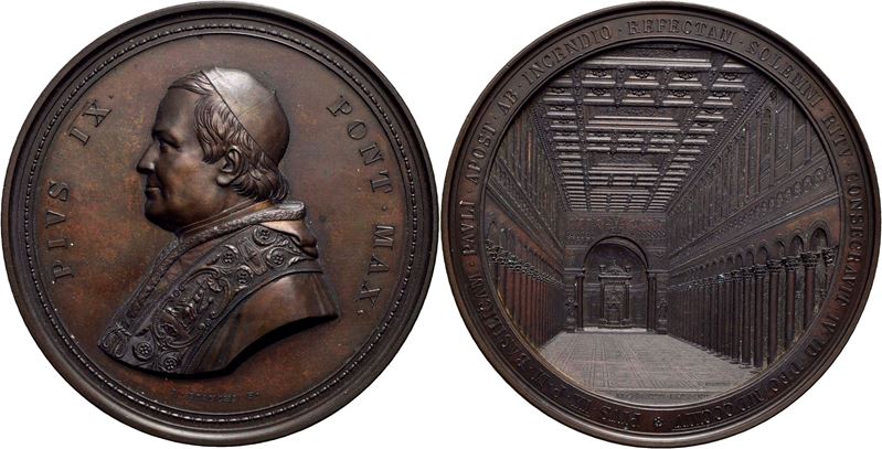 Pio IX, Medaglia 1854 per la ricostruzione della Basilica dopo l'incendio