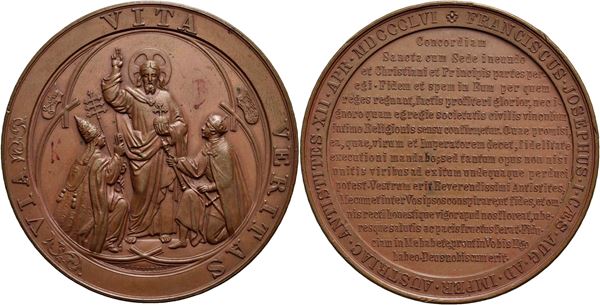 STATO PONTIFICIO. Pio IX (1846-1878). Medaglia - 1856 - Messaggio di Francesco Giuseppe  Ø: 61 mm (AE g. 101) R. qFDC