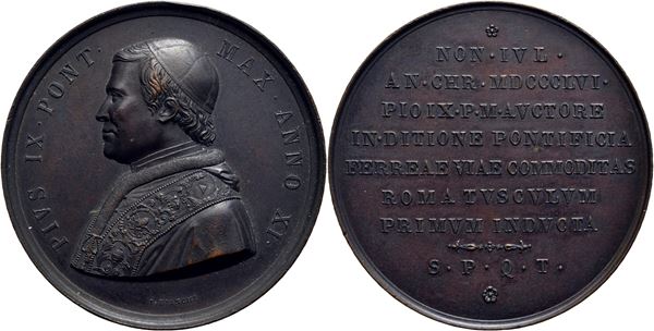 STATO PONTIFICIO. Pio IX (1846-1878). Medaglia - 1856 A. XI - Ferrovia Roma-Frascati  Ø: 44 mm. - (AE g. 40) R  FDC