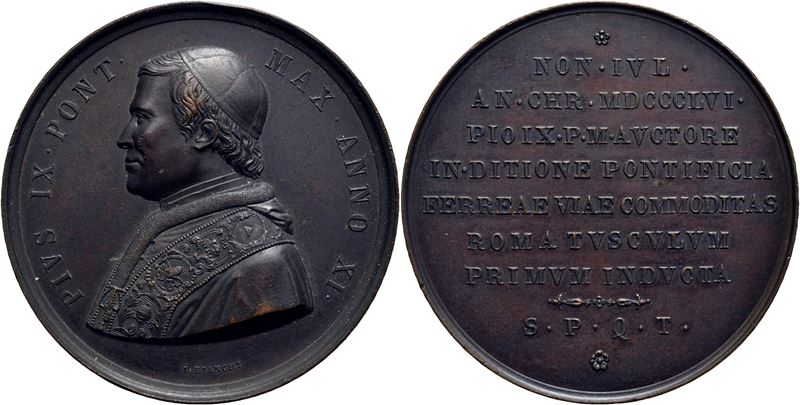 Pio IX, Medaglia commemorativa per la Ferrovia Roma-Frascati, 1856