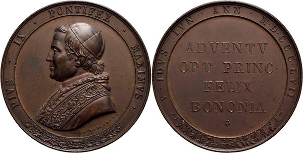 STATO PONTIFICIO. Pio IX (1846-1878). Medaglia - 1857 - Visita a Bologna  Ø: 50 mm. - (AE g. 56) R. FDC