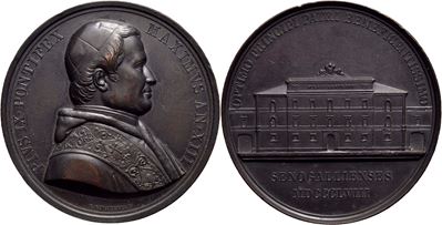 Pio IX, Medaglia commemorativa del 1858, Stabilimento Pio a Senigallia, Ø 59 mm, AE g. 85