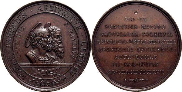 STATO PONTIFICIO. Pio IX (1846-1878). Medaglia 1867 18° Centenario del martirio di Pietro e Paolo Ø: 48 mm. (AE g. 48) qFDC
