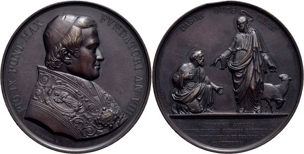 STATO PONTIFICIO. Pio IX (1846-1878). Medaglia A. VIII - Istituzione del Seminario Pio  Ø: 68 mm. (AE g. 165) RR . SPL-FDC