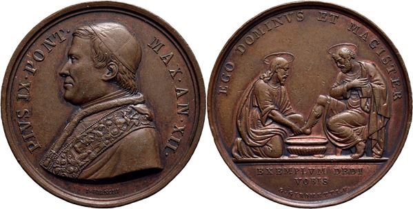 STATO PONTIFICIO. Pio IX (1846-1878). Medaglia A. XII Lavanda dei piedi Opus: Girometti Ø: 32 mm. - AE Bart. XII-23. SPL+