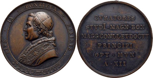 STATO PONTIFICIO. Pio IX (1846-1878). Medaglia A. XII - Viaggio nelle Provincie Università di Bologna Ø: 50 mm. - (AE g. 57) R  SPL