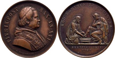 Pio IX, Medaglia commemorativa del Pontificato (1846-1878) - A. XVI - Lavanda Ø: 32 mm - AE qSPL