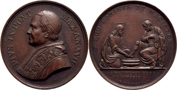 STATO PONTIFICIO. Pio IX (1846-1878). Medaglia - A. XVIII - La lavanda dei piedi Opus: Bianchi Ø: 32 mm. - AE. bello SPL