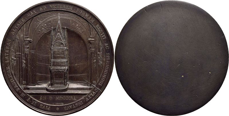 Medaglia commemorativa di Pio IX, Restituzione altare Basilica Lateranense, 1851, 80 mm, MB g. 24...