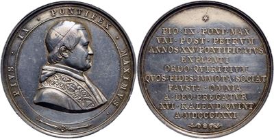 Pio IX, Medaglia XXV° del Pontificato, 1871, Ø 50 mm