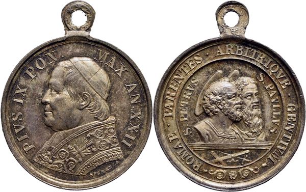 STATO PONTIFICIO. Pio IX (1846-1878). Medaglia A. XXII Centenario del martirio dei SS. Pietro e Paolo. Ag: 24 mm. . qFDC