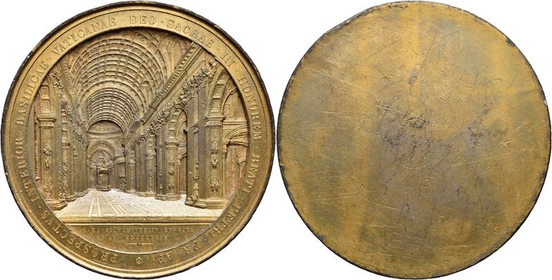 Pio IX, Medaglia 1869 - Interno Basilica di San Pietro, Ø: 80 mm (AE dorato)