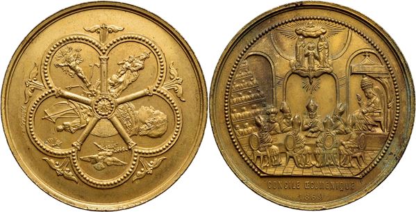 STATO PONTIFICIO. Pio IX (1846-1878). Medaglia 1869 Concilio Ecumenico Ø: 50 mm. AE dorato g. 49)qFDC