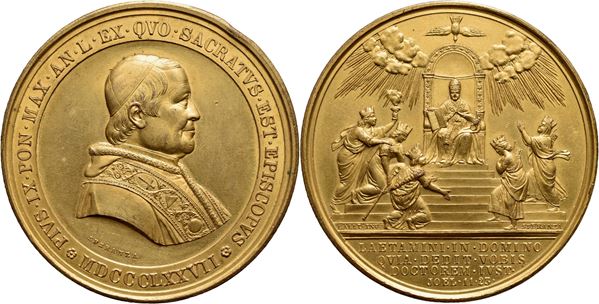 STATO PONTIFICIO. Pio IX (1846-1878). Medaglia 1877 Giubileo episcopale Ø: 60 mm. AE dorato g. 103) qFDC