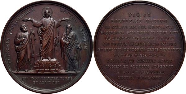 STATO PONTIFICIO. Pio IX (1846-1878). Medaglia 1867 18° Centenario martirio di Pietro e Paolo  Ø: 70 mm. (AE g. 118) RR qFDC