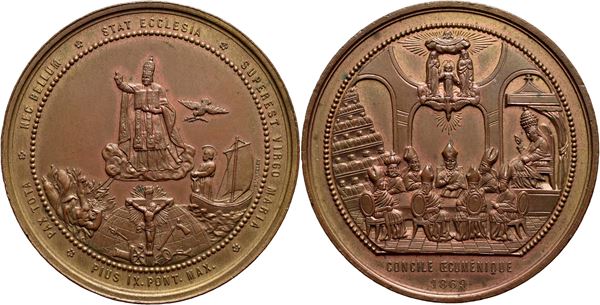 STATO PONTIFICIO. Pio IX (1846-1878). Medaglia 1869 Concilio Ecumenico - Benedizione Apostolica Ø: 50 mm. (AE g. 49) FDC