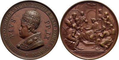 Pio IX, Medaglia commemorativa del Concilio Ecumenico del 1869, Opus: C. Moscetti, Ø: 43 mm, AE g...