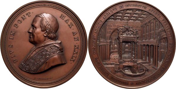 STATO PONTIFICIO. Pio IX (1846-1878). Medaglia 1874 A. XXIX Confessione in S. Maria Maggiore Ø: 80 mm. - (AE g. 280) R. FDC