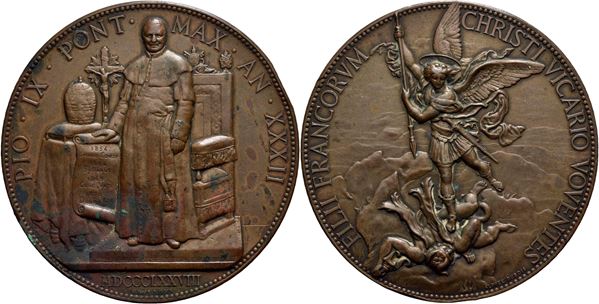 STATO PONTIFICIO. Pio IX (1846-1878). Medaglia 1878 Per la sua morte la Chiesa di Francia Opus: A. Dubois Ø: 70 mm. - (AE g. 191) RR Bart. XXII-4. SPL